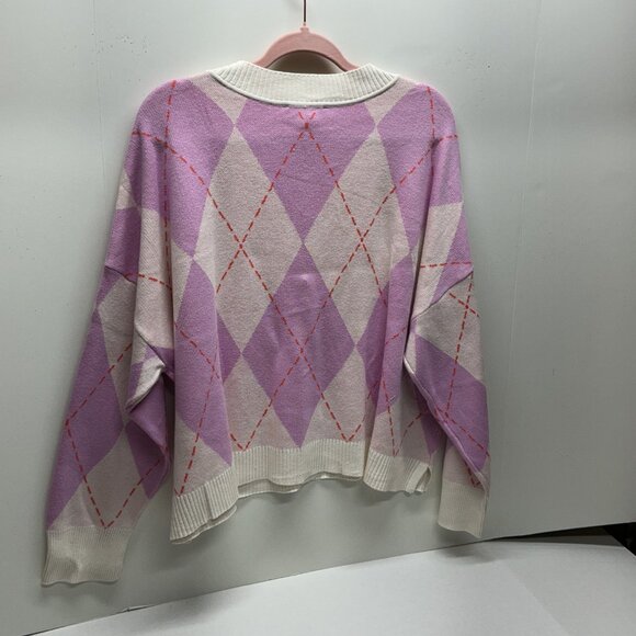 1X ARGYLE CARDIGAN Isaac Argyle Jacquard Cardigan PURPLE ICE - Picture 8 of 9
